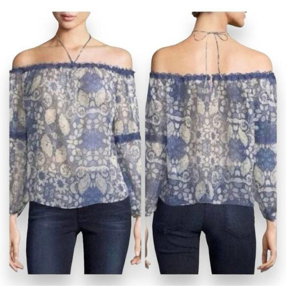 Anthropologie - Foxiedox Sheer Long Sleeve Floral Off the Shoulder Top NWT - Picture 3 of 12